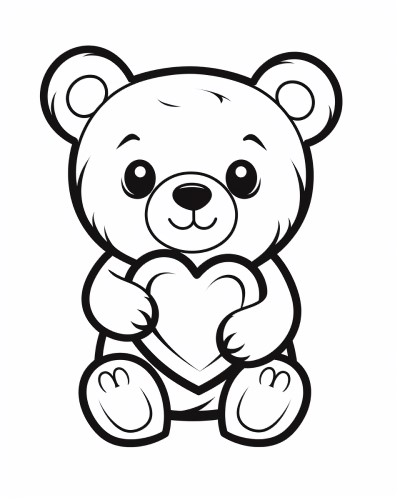 Teddy bear holding a heart coloring page