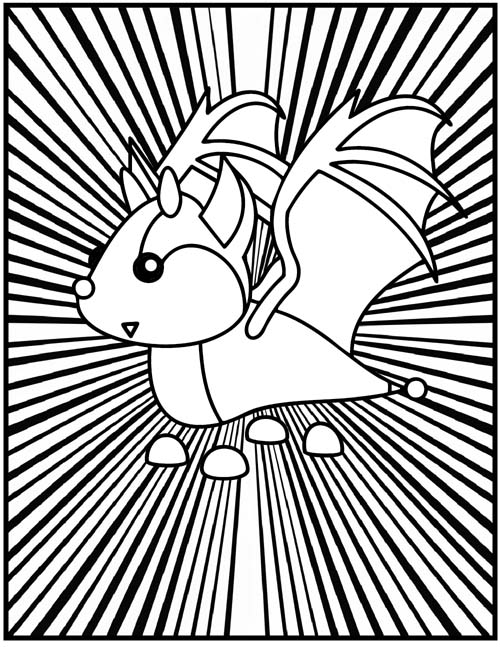 coloring page of a roblox adopt me bat dragon with a graphic background