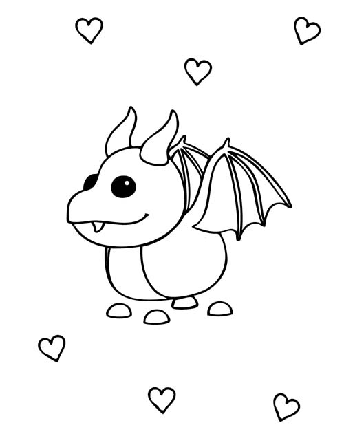 coloring page of a roblox adopt me dragon with hearts