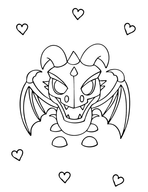 coloring page of a roblox adopt me frost dragon with hearts