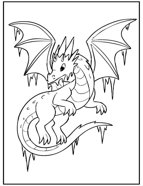 simple coloring page of an icicle dragon