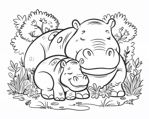 hippo and baby coloring page