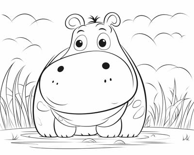 hippo in nature coloring page