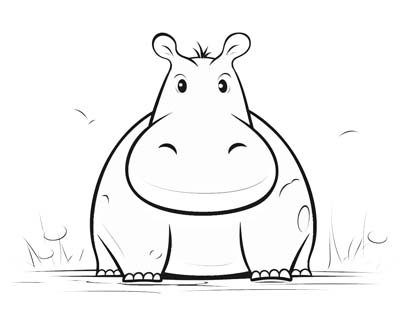 simple hippo coloring page