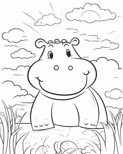 hippo in the sunshine coloring page