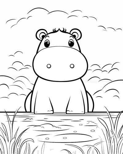 hippo by the lake coloring page