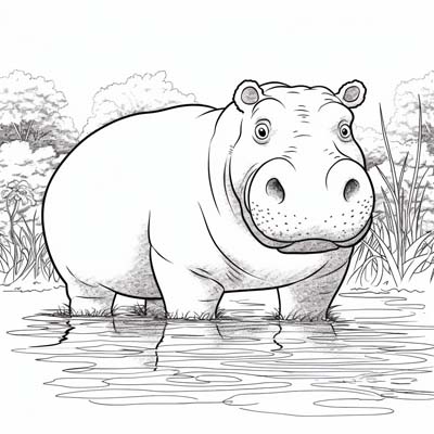 hippo in the water coloring page