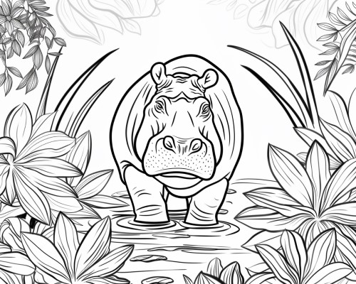 hippo in the mangrove swamp coloring page