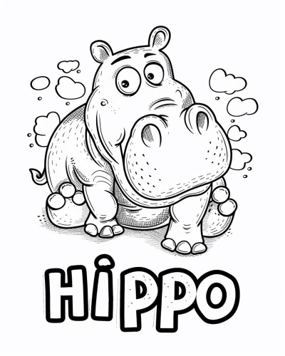 hippo with label coloring page