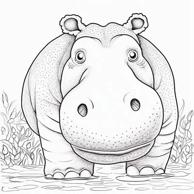 hippo in a puddle coloring page