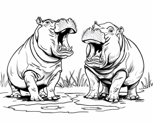 hippo and flowers adult coloring page