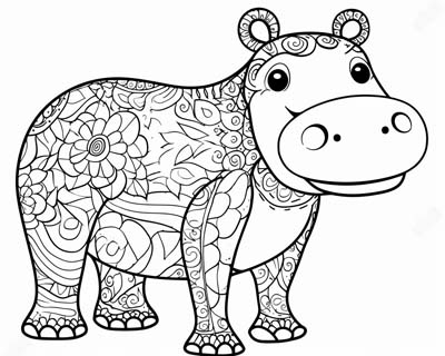hippopotamus doodle coloring page