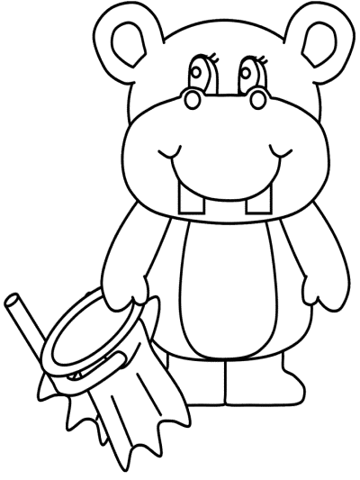 hippopotamus holding scuba gear coloring page