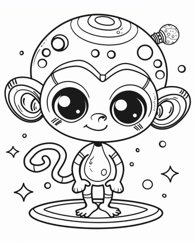 coloring page of an alien monkey