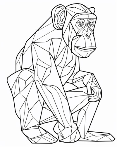 coloring page of a chimpanzee stone statue
