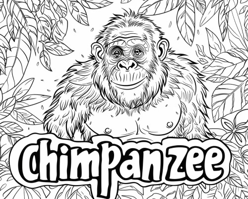 coloring page of chimpanzee word art