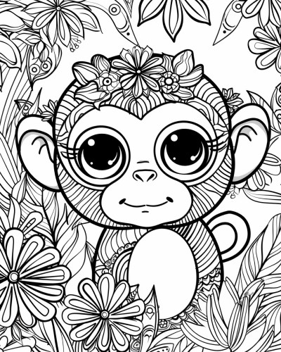 decorative coloring page of a girl monkey