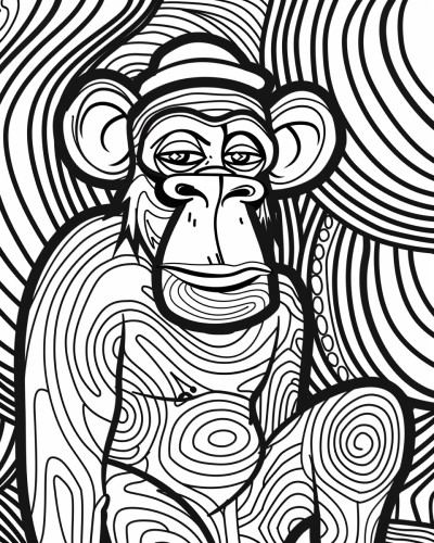 coloring page of an artistic monkey