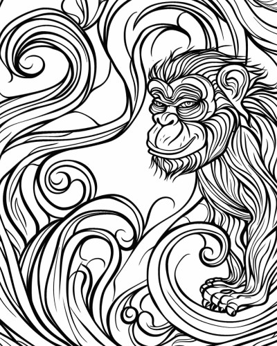 coloring page of a monkey spirit
