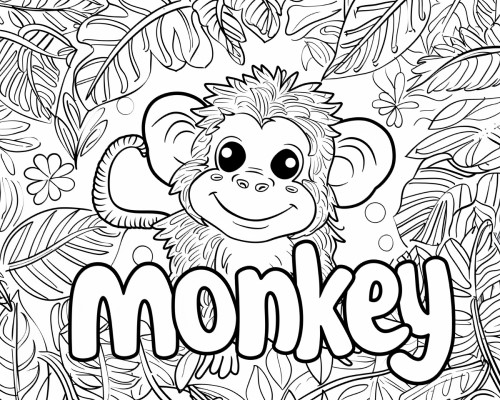 coloring page of monkey word art