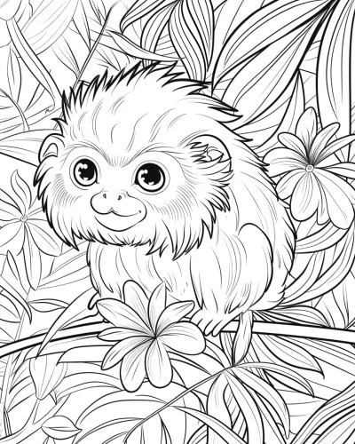 coloring page of a tamarin monkey