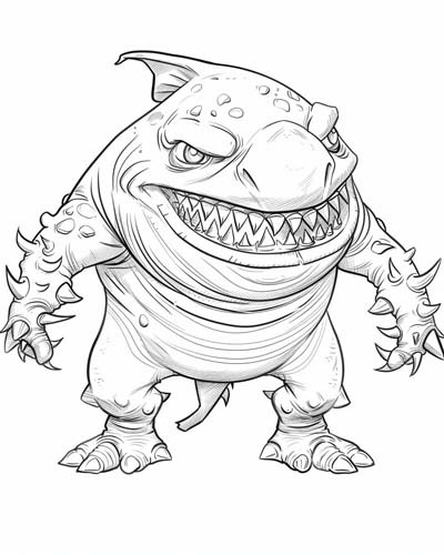 coloring page of a fantasy shark