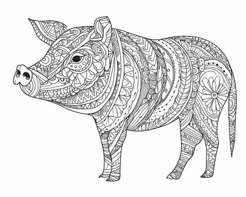 pig adult coloring page
