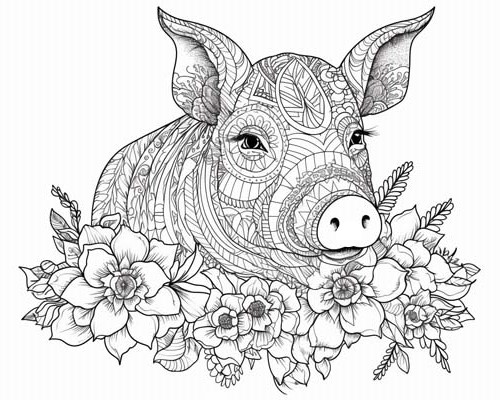 pig adult coloring page