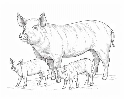 pig with piglets coloring page