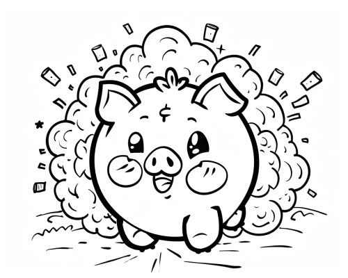 exploding piggy bank coloring page