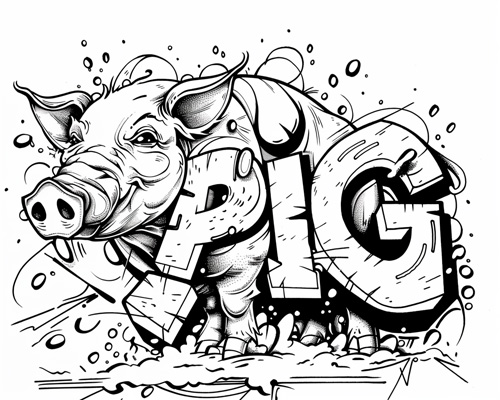 graffiti coloring page of a pig