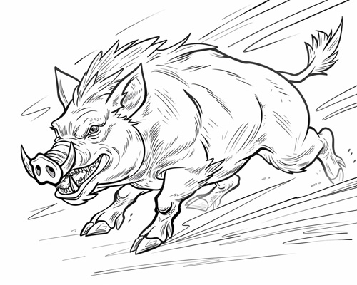 coloring page of a vicious wild boar