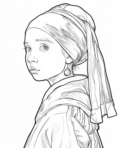 Girl with a Pearl Earring by Johannes Vermeer coloring page