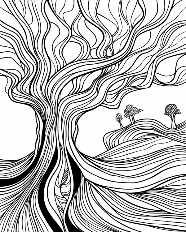 abstract coloring pages - dry land and plants