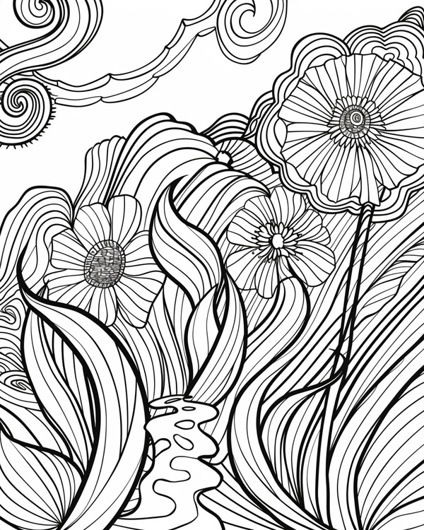 abstract coloring pages - dry land and plants