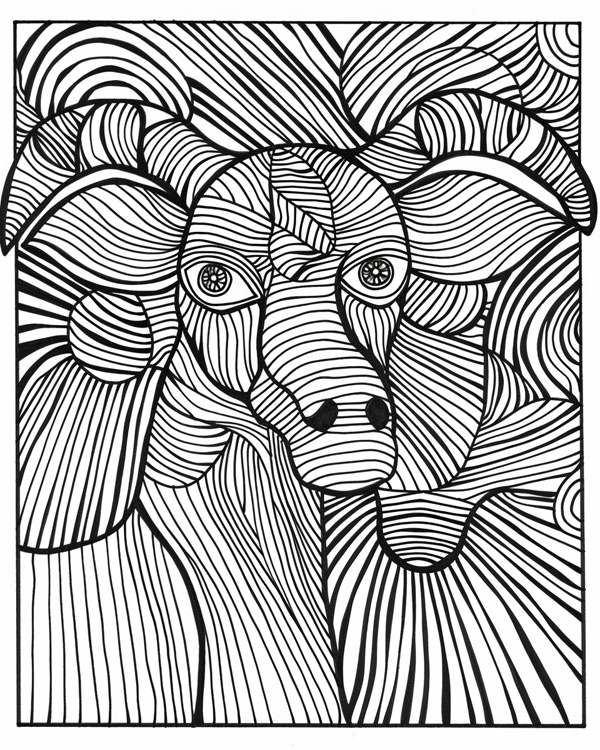 abstract coloring pages - animals and man
