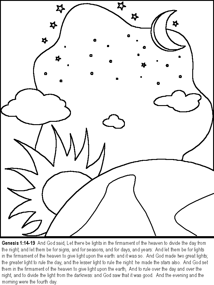 Bible coloring pages - the story of creation, Genesis 1:14-19