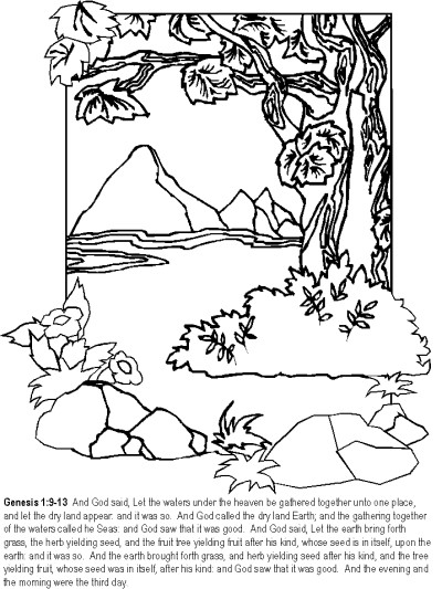 Bible coloring pages - the story of creation, Genesis 1:9-13