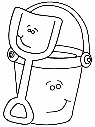 summer fun - pail and shovel coloring page