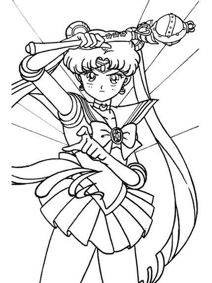 Sailor Moon holding the Cutie Moon Rod coloring page