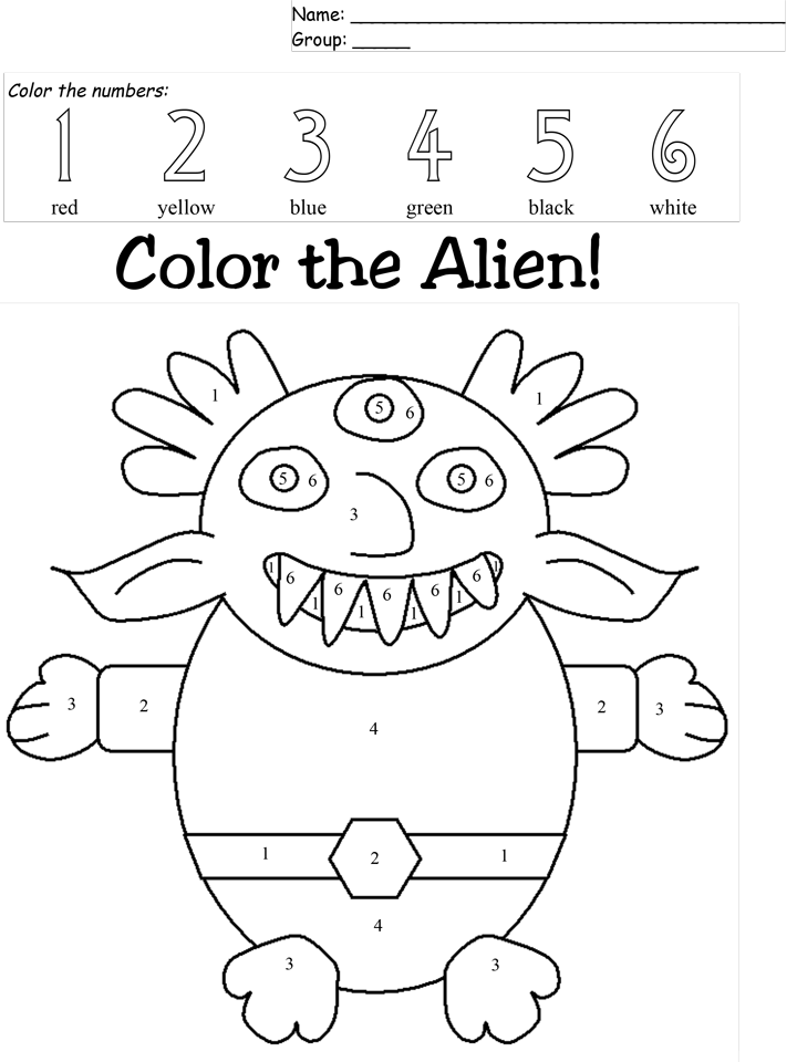 color by numbers alien coloring page