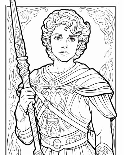coloring page of the Celtic hero, Cu Chulainn