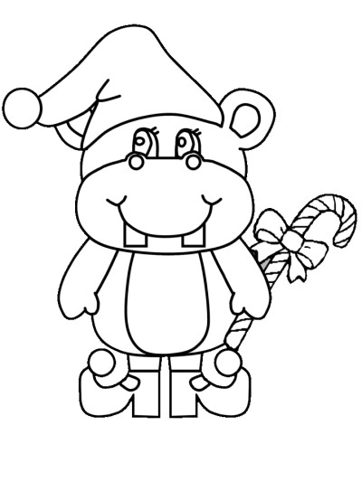 Christmas hippo coloring page