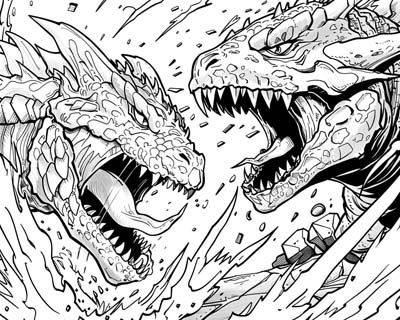 Kaiju battle coloring page