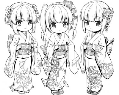 Japanese kimono coloring page