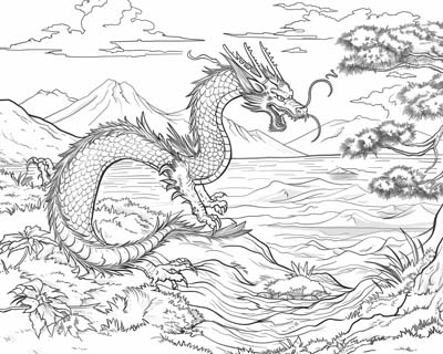 coloring page of a Japanese dragon