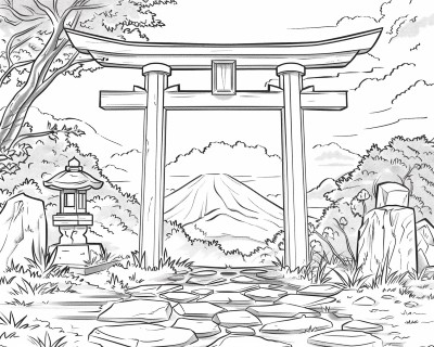 coloring page of a Torii gate