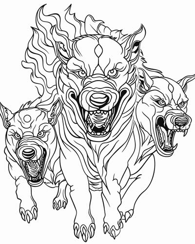 monsters and creatures - cerberus coloring page