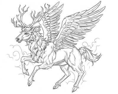 coloring page of a peryton