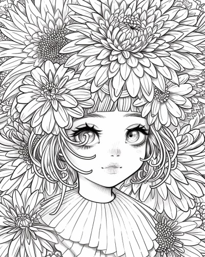 coloring page of a chrysanthemum wreath